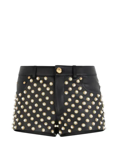 Roberto Cavalli Pearl-embellished Leather Shorts In Multi