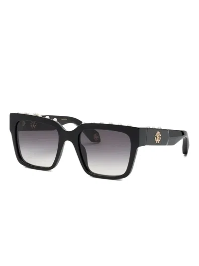 Roberto Cavalli Pearl-embellished Square Sunglasses In Black