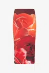 Roberto Cavalli Pencil Skirt With Rose Print In Rosso