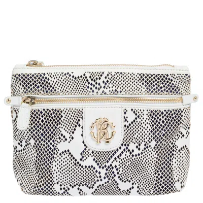 Roberto Cavalli Perforated Leather Pouch In White