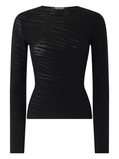 Roberto Cavalli Perforated Long-sleeve Top In Schwarz