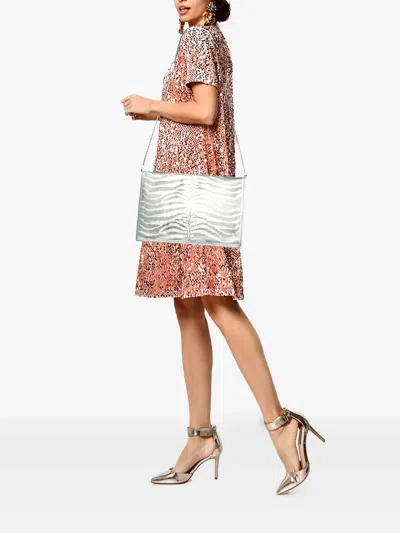 Pre-owned Roberto Cavalli Perforated Zebra Clutch In Silver