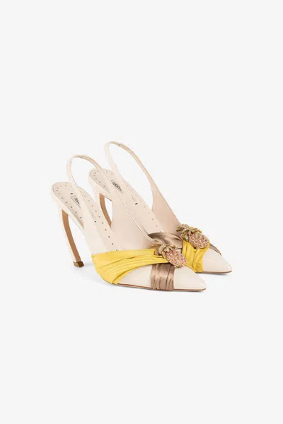 Roberto Cavalli Pineapple Tiger-tooth Slingback Pumps In Light Brown/yellow