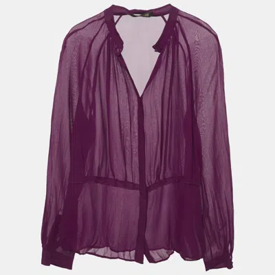 Pre-owned Roberto Cavalli Pink Crinkled Silk Slim Fit Shirt L