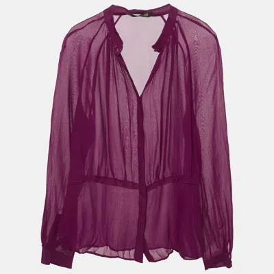 Roberto Cavalli Pink Crinkled Silk Slim Fit Shirt