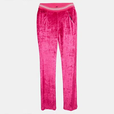 Roberto Cavalli Pink Embroidered Velvet Knit Pants