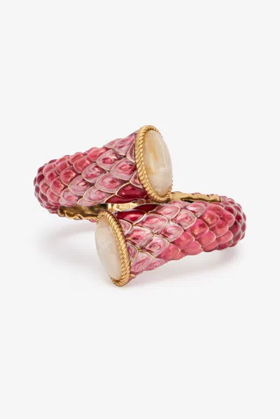 Roberto Cavalli Pink Enameled Scales Wrap Bracelet In Multi