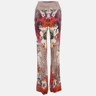 Pre-owned Roberto Cavalli Pink Floral Print Crepe Trousers M