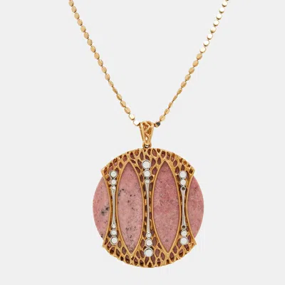 Pre-owned Roberto Cavalli Pink Marble Crystal Gold Tone Necklace