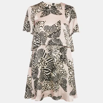 Pre-owned Roberto Cavalli Pink Printed Silk Mini Dress L