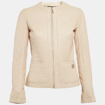 Pre-owned Roberto Cavalli Pink Quilted Leather Zip Front Jacket S