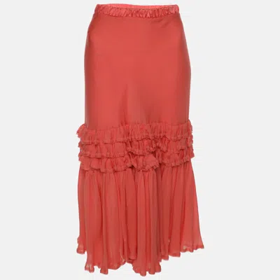 Pre-owned Roberto Cavalli Pink Silk Maxi Skirt S