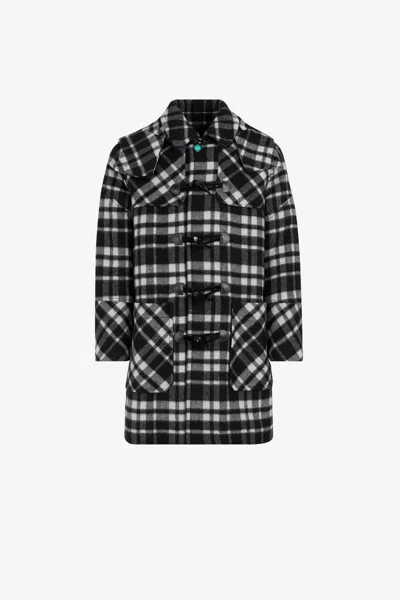 Roberto Cavalli Check-patterned Duffle Coat In Black/white
