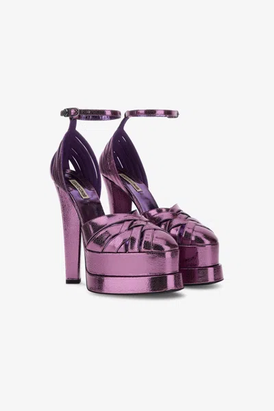 Roberto Cavalli Platform Sandals With Woven Upper In Purple