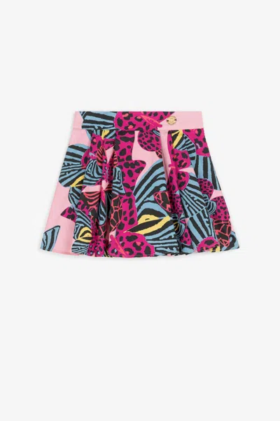 Roberto Cavalli Pleated Butterfly-print Cotton Skirt In Fuchsia