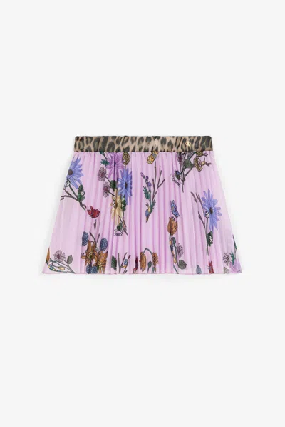 Roberto Cavalli Pleated Floral-print Skirt In Purple