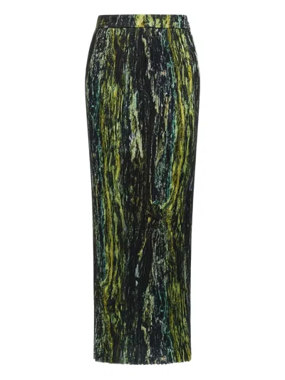 Roberto Cavalli Pleated Printed Midi Skirt In Green