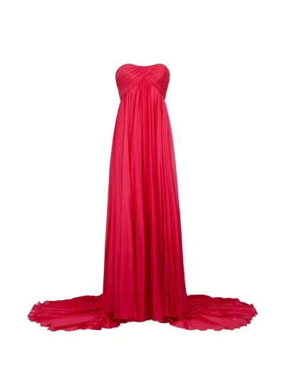 Roberto Cavalli Pleated Strapless Maxi Dress In Pink
