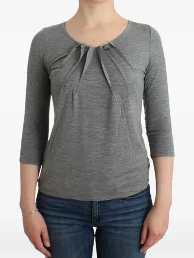 Roberto Cavalli Pleated-neckline Three-quarter-sleeve T-shirt In Gray