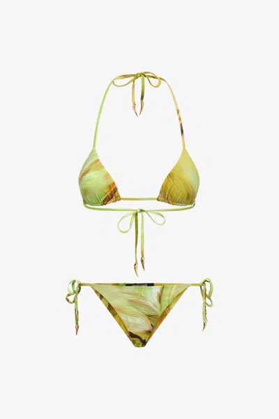 Roberto Cavalli Plumage Print Bikini In Green