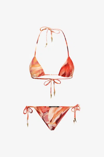 Roberto Cavalli Plumage Print Bikini In Orange