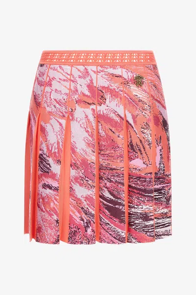 Roberto Cavalli Plumage Print Knitwear Skirt In Fuchsia