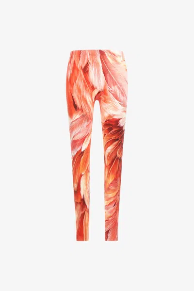 Roberto Cavalli Plumage Print Leggings In Orange