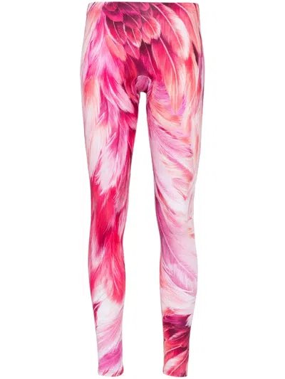 Roberto Cavalli Plumage-print Leggings In Pink