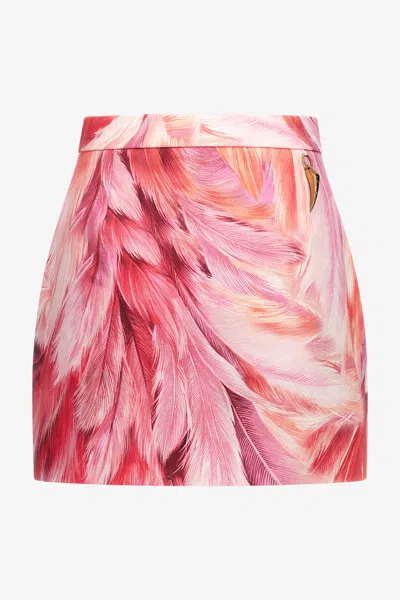 Roberto Cavalli Plumage Print Mini Skirt In Fuchsia
