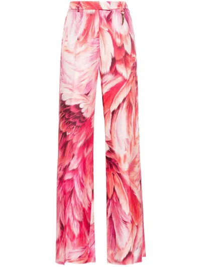 Roberto Cavalli Plumage-print Palazzo Pants In 05597 Fuchsia