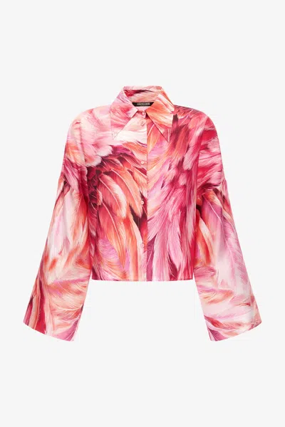 Roberto Cavalli Plumage Print Shirt In Fuchsia