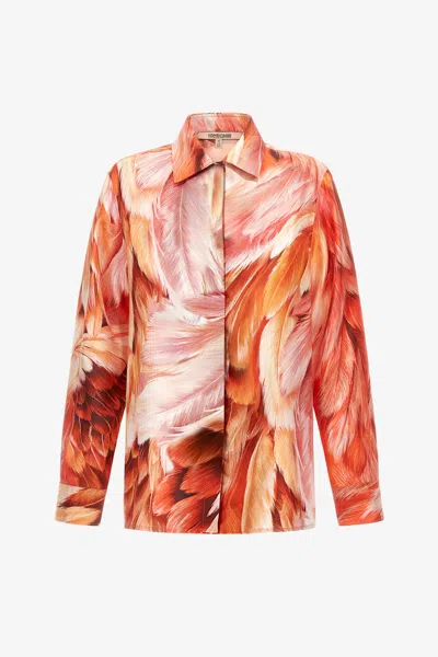 Roberto Cavalli Plumage Print Shirt In Orange