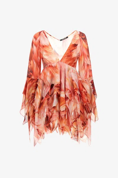 Roberto Cavalli Plumage Print Short Dress In Multi