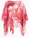 Roberto Cavalli Plumage-print Short Kaftan In Fuchsia
