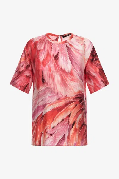 Roberto Cavalli Plumage Print T-shirt In Fuchsia