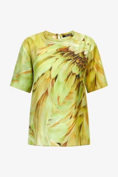 Roberto Cavalli Plumage Print T-shirt In Light Green