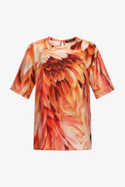 Roberto Cavalli Plumage Print T-shirt In Orange