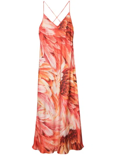 ROBERTO CAVALLI PLUMAGE SILK MAXI DRESS