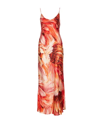 ROBERTO CAVALLI ROBERTO CAVALLI PLUMAGE PRINT LONG DRESS