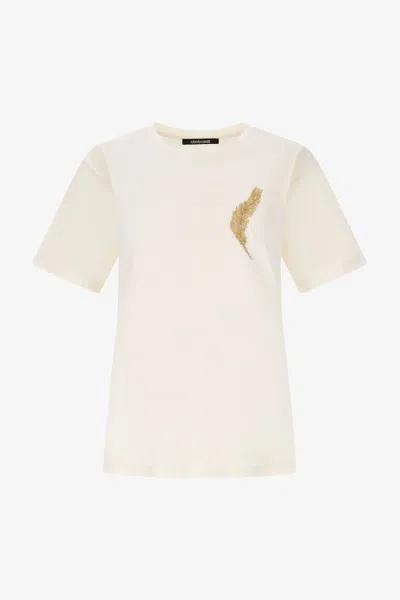 Roberto Cavalli Plumage T-shirt In Ivory