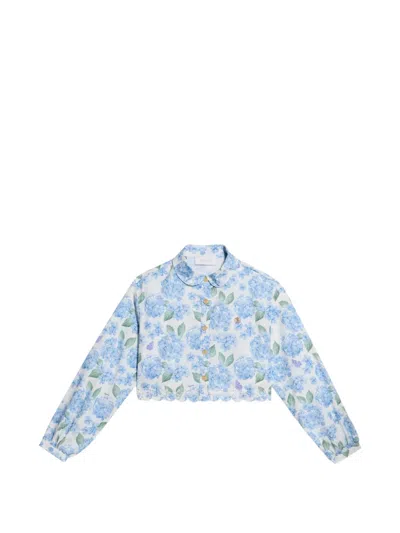 Roberto Cavalli Kids' Plumago-print Cotton Shirt In Blue