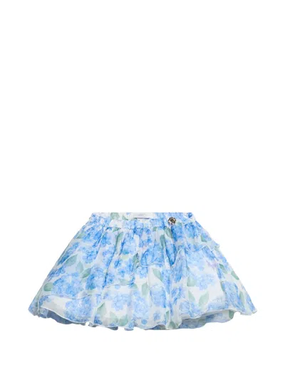 Roberto Cavalli Babies' Plumago-print Ruffled Skirt In Blue