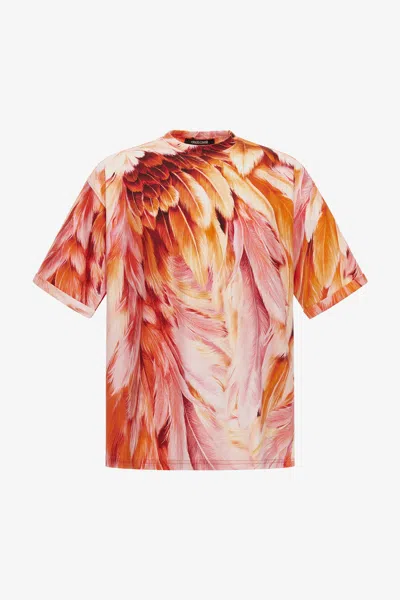 Roberto Cavalli Plumange Print T-shirt In Orange