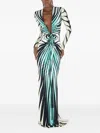 Roberto Cavalli Womens Turchese Plunge Ruched Stretch-woven Maxi Dress In Green