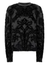 Roberto Cavalli Sweater With Plush Brocade Pattern In Black