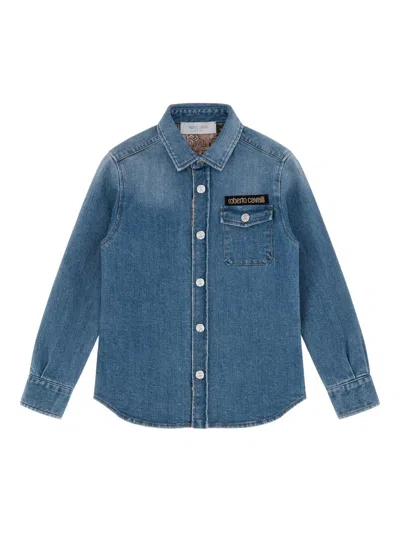 Roberto Cavalli Kids' Pocket Denim Shirt In Blue