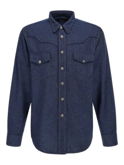 Roberto Cavalli Pocket Jeans Shirt In Blue