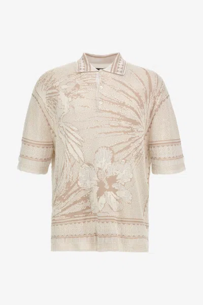 Roberto Cavalli Polo Shirt With Embroidery In Ivory