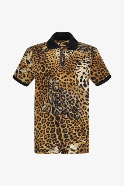 Roberto Cavalli Polo With Jaguar Skin Print In Light Brown