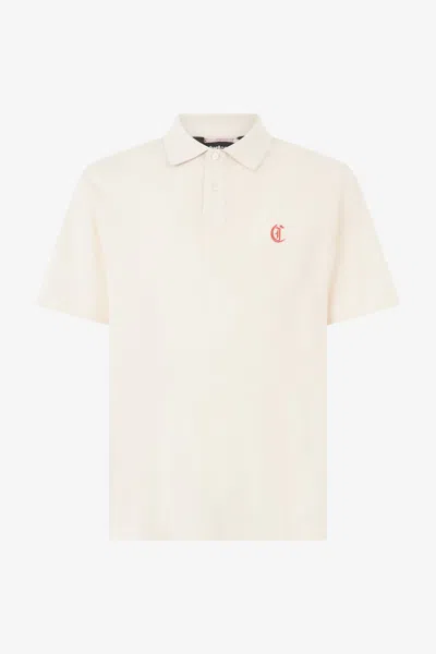 Roberto Cavalli Polo With Jc Monogram And Lettering In Ivory